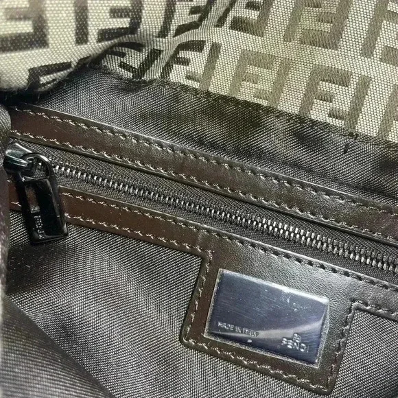 FENDI Zucchino Monogram Double Flap Baguette Shoulder Bag Brown FF Vintage Y2K - Picture 10 of 16